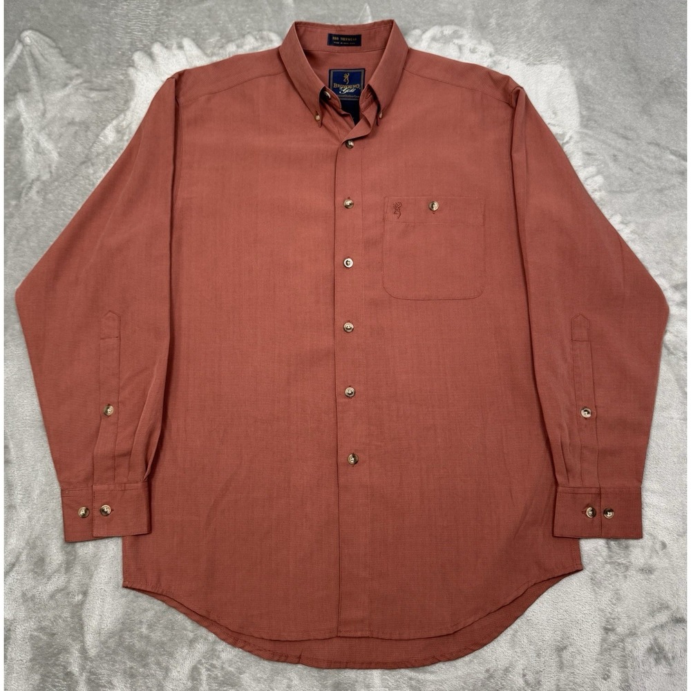 Vintage Browning Gold Shirt Mens Medium Orange Long Sleeve Hunting Trekwear 90s